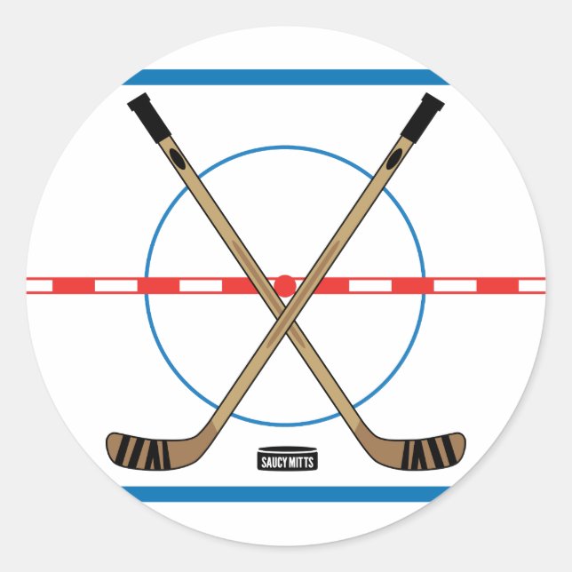 Hockey Sticks and Centre Ice Hockey 3" (set of 6) Classic Round Sticker (Front)