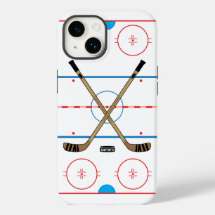 Hockey Sticks and Centre Ice Hockey Rink iPhone 14 Case