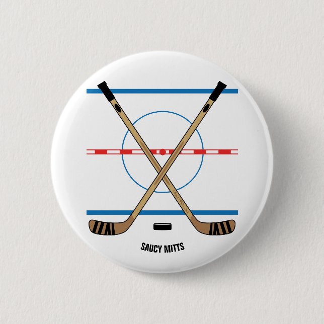 Hockey Sticks and Centre Ice Hockey Team Gift Idea 2 Inch Round Button (Front)