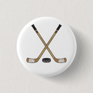 Hockey Sticks and Puck Pinback Flare 1 Inch Round Button
