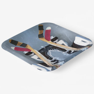 Hockey Sticks Skates Ice Sports Photography Paper Plate