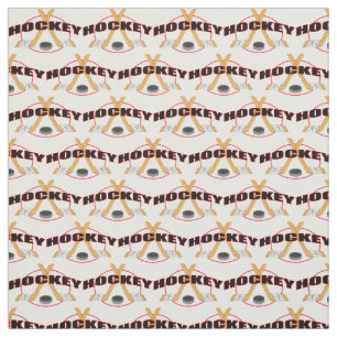 Hockey Sticks with Puck Hockey Text Fabric