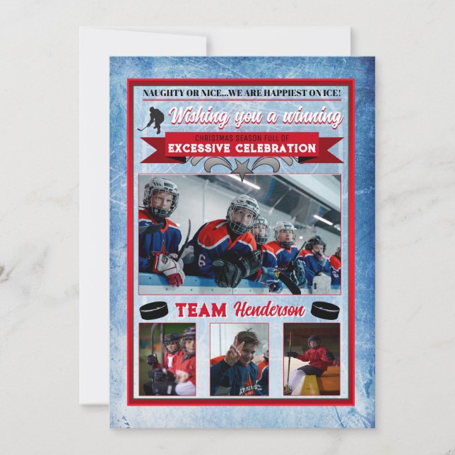 Hockey Themed Photo Christmas Card (Front)
