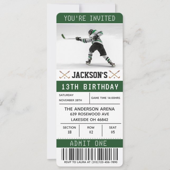 Hockey Ticket Birthday Invitation Template (Front)
