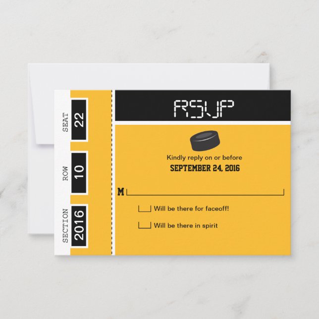 Hockey Ticket Wedding RSVP Card (Front)