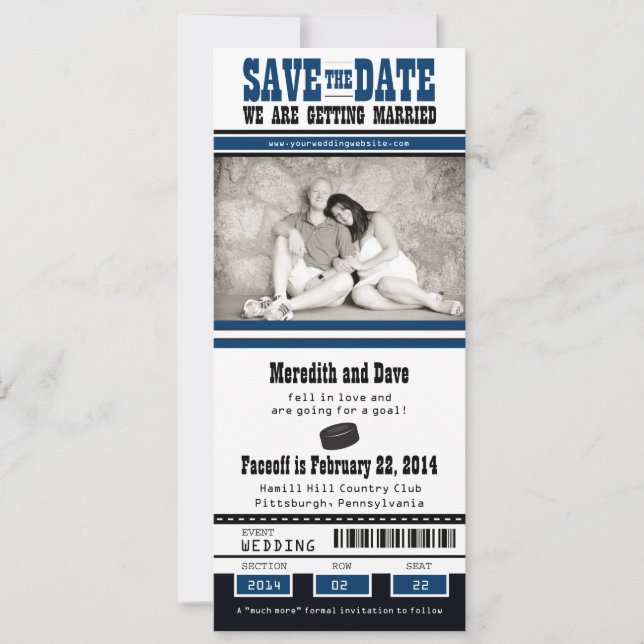 Hockey Ticket Wedding Save the Date (Front)