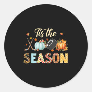 Hockey Tis The Season Pumpkin Autumn Fall Thanksgi Classic Round Sticker