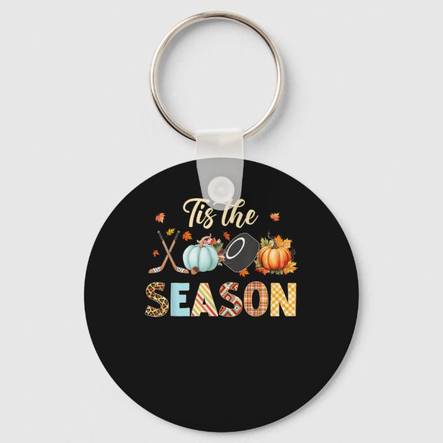 Hockey Tis The Season Pumpkin Autumn Fall Thanksgi Keychain (Front)