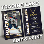 Hockey Trading Card Hockey Player Card Black Gold<br><div class="desc">Celebrate your star player with our Gold Edition Custom Hockey Trading Card! Fully customizable with a photo,  stats,  and achievements,  this sleek card is perfect for team gifts,  award ceremonies,  or personal memorabilia. 

 LINK TO GROUP: https://www.photodigistudio.com/zazzle-products/hockey-grunge-trading-card-template</div>