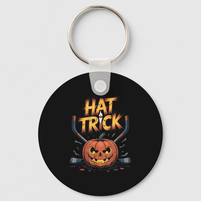 Hockey Trick Halloween Soky Pumpkin Ice Hockey Hal Keychain (Front)