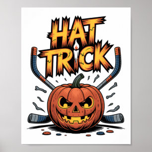 Hockey Trick Halloween Spooky Pumpkin Ice Hockey H Poster