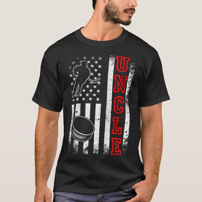 Hockey Uncle American Flag  Hockey T-Shirt (Front)