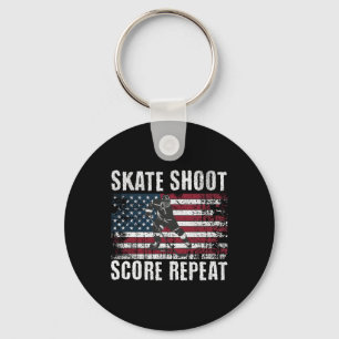 Hockey Usa American Flag Funny Fourth Of July Hock Keychain