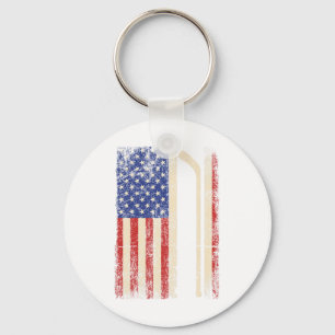Hockey Usa American Flag Hockey Stick Ice Hockey D Keychain