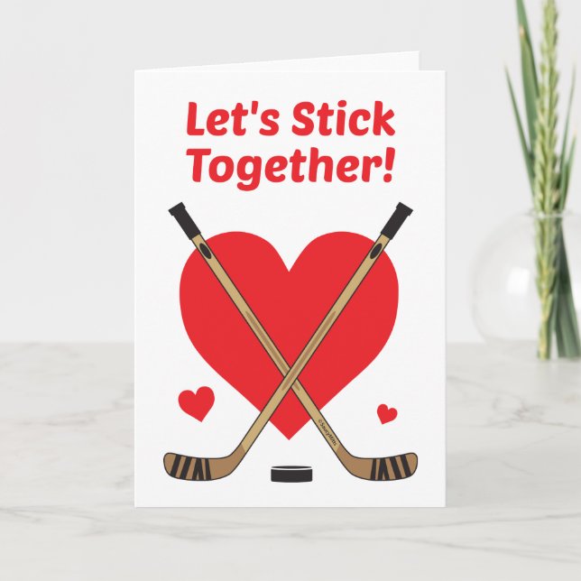 Hockey Valentine's Day Card - Let's Stick Together (Front)