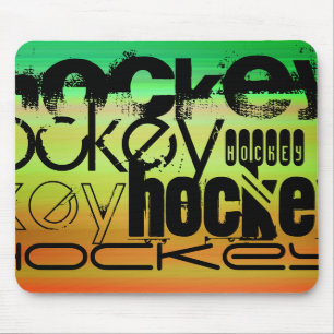 Hockey; Vibrant Green, Orange, & Yellow Mouse Pad
