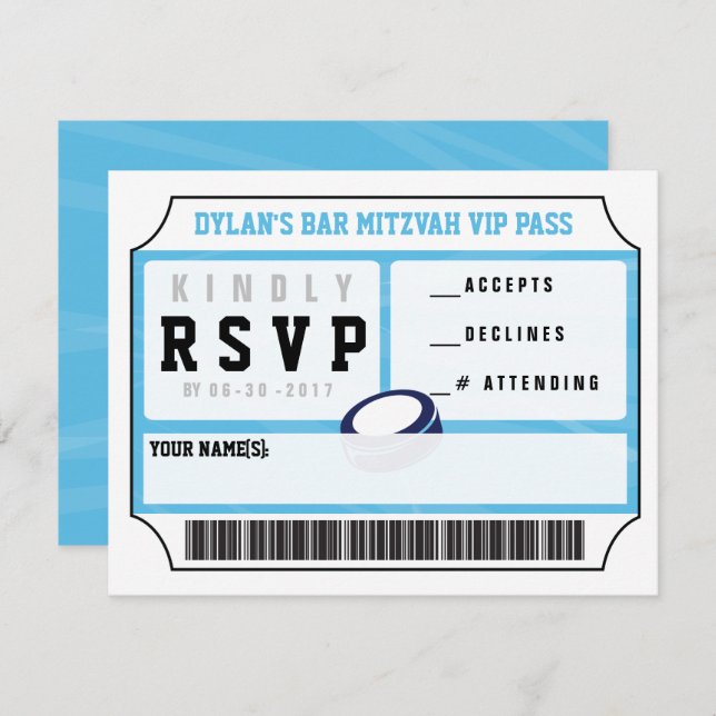HOCKEY VIP REPLY CARD Bar Bat Mitzvah Invitation (Front/Back)
