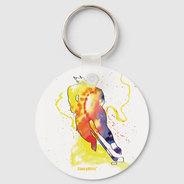 Hockey Watercolor Keychain (Front)
