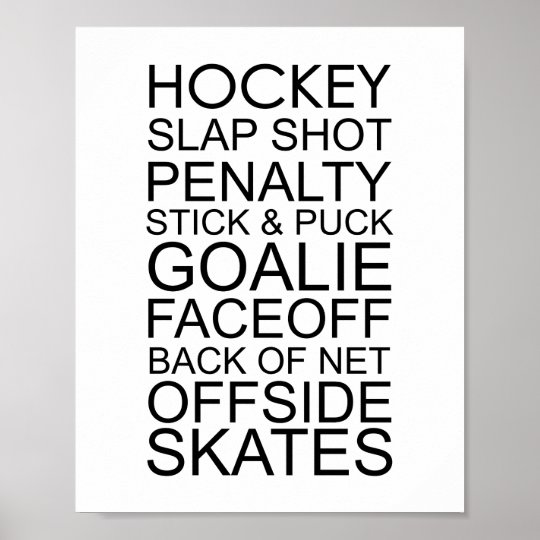 Hockey Words Typography Poster | Zazzle.ca