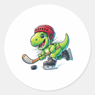 Hockeysaurus Dinosaur Ice Hockey Trex Kids Boys Ic Classic Round Sticker