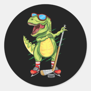 Hockeysaurus Dinosaur Ice Hockey Trex Kids Boys Ic Classic Round Sticker