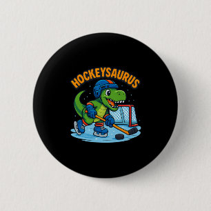 Hockeysaurus Funny Dinosaur Ice Hockey Kids 2 Inch Round Button