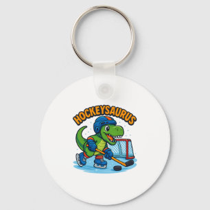 Hockeysaurus Funny Dinosaur Ice Hockey Kids Keychain