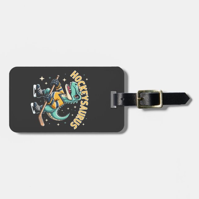 Hockeysaurus Ice Hockey Dinosaur Lovers  Luggage Tag (Front Horizontal)