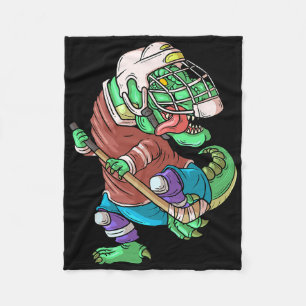 Hockeysaurus Kids T-rex Dinosaur With Ice Hockey S Fleece Blanket