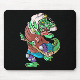 Hockeysaurus Kids T-rex Dinosaur With Ice Hockey S Mouse Pad