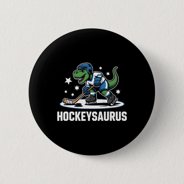Hockeysaurus T-rex Hockey Dinosaur _1  2 Inch Round Button (Front)