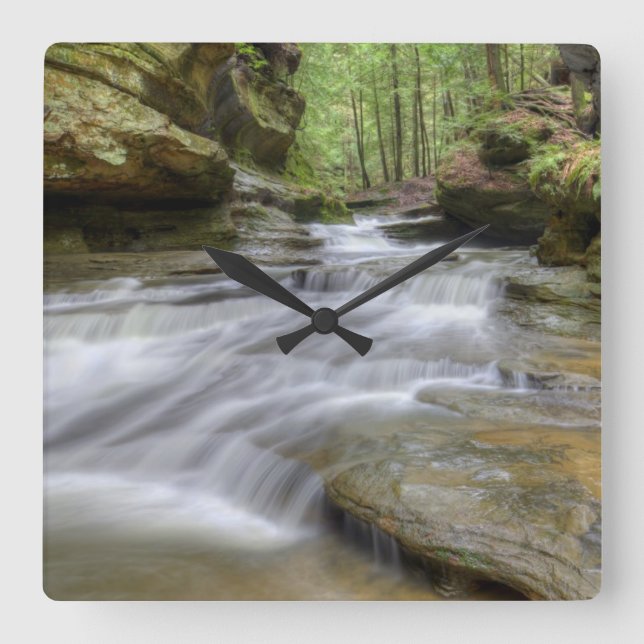 Hocking Hills Ohio Waterfall Square Wall Clock (Front)