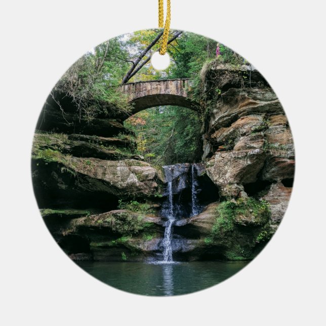 Hocking Hills Upper Falls Ceramic Ornament (Front)