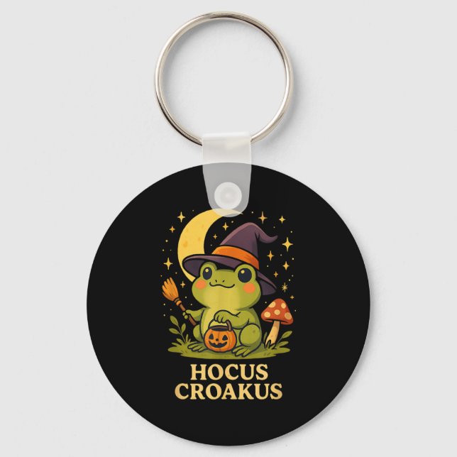 Hocus Croakus Cute Frog Witch Halloween Shirt  Keychain (Front)