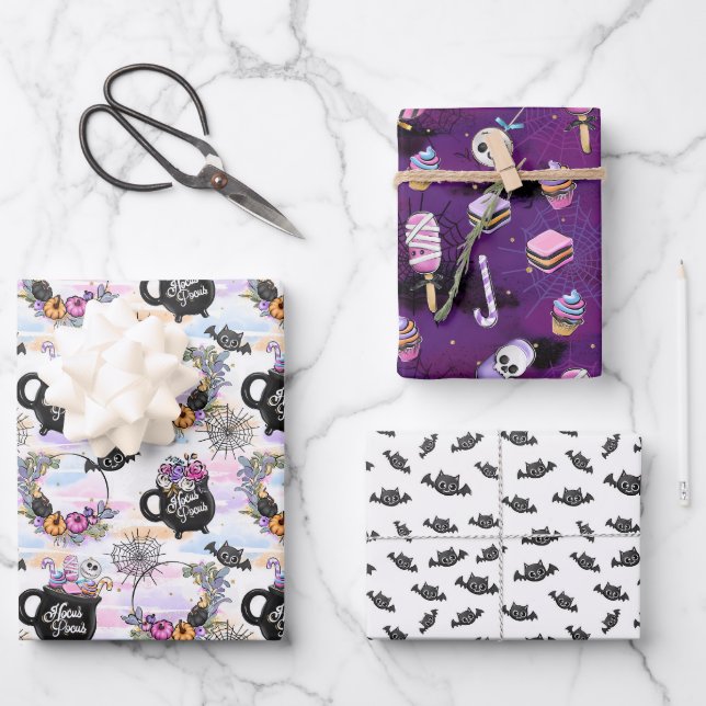 Hocus Halloween Bright Wrapping Paper Sheet (Front)