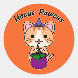 Hocus Pawcus - Ginger Tabby Cat - Black Writing Classic Round Sticker