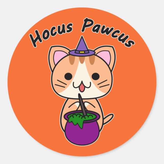 Hocus Pawcus - Ginger Tabby Cat - Black Writing Classic Round Sticker (Front)