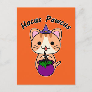 Hocus Pawcus - Ginger Tabby Cat - Black Writing Holiday Postcard