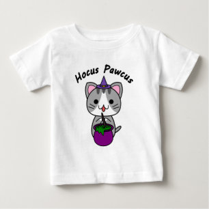 Hocus Pawcus - Grey Tabby Cat - Black Writing Baby T-Shirt