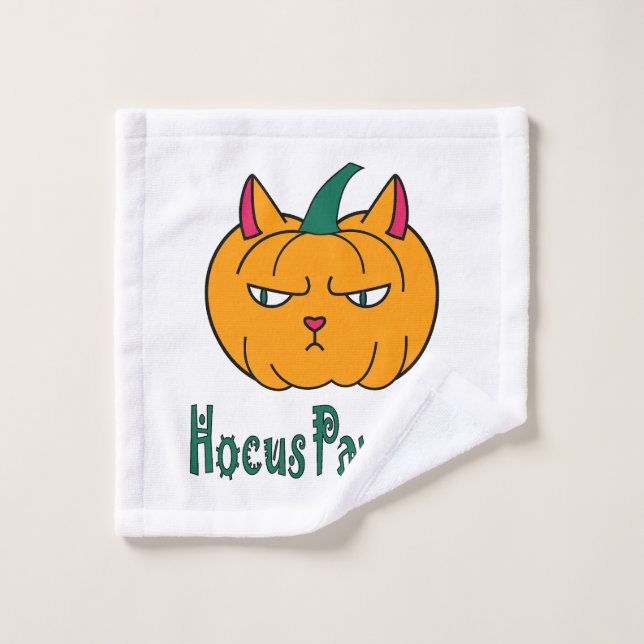 Hocus pawcus Halloween citrouille ginger cat magie (Gant de toilette)
