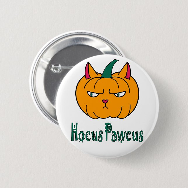 Hocus pawcus Halloween pumpkin ginger cat magic 2 Inch Round Button (Front & Back)