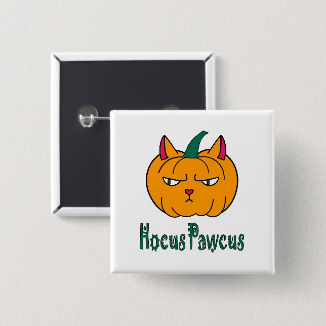 Hocus pawcus Halloween pumpkin ginger cat magic 2 Inch Square Button (Front & Back)