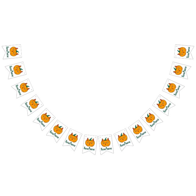 Hocus pawcus Halloween pumpkin ginger cat magic Bunting Flags (All)