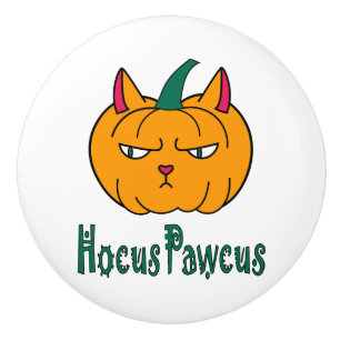 Hocus pawcus Halloween pumpkin ginger cat magic Ceramic Knob