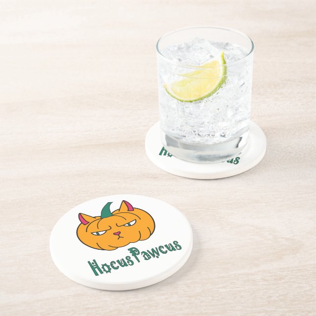 Hocus pawcus Halloween pumpkin ginger cat magic Coaster (Side)
