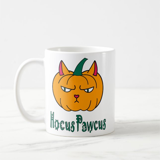 Hocus pawcus Halloween pumpkin ginger cat magic Coffee Mug (Left)