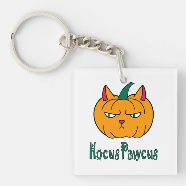 Hocus pawcus Halloween pumpkin ginger cat magic Keychain (Front)