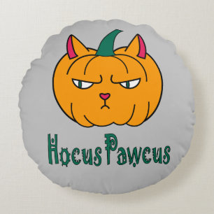 Hocus pawcus Halloween pumpkin ginger cat magic Round Pillow