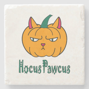 Hocus pawcus Halloween pumpkin ginger cat magic Stone Coaster