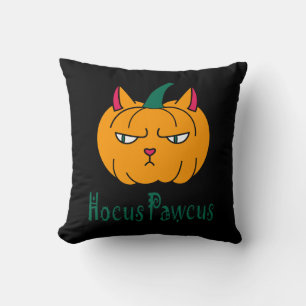 Hocus pawcus Halloween pumpkin ginger cat magic Throw Pillow